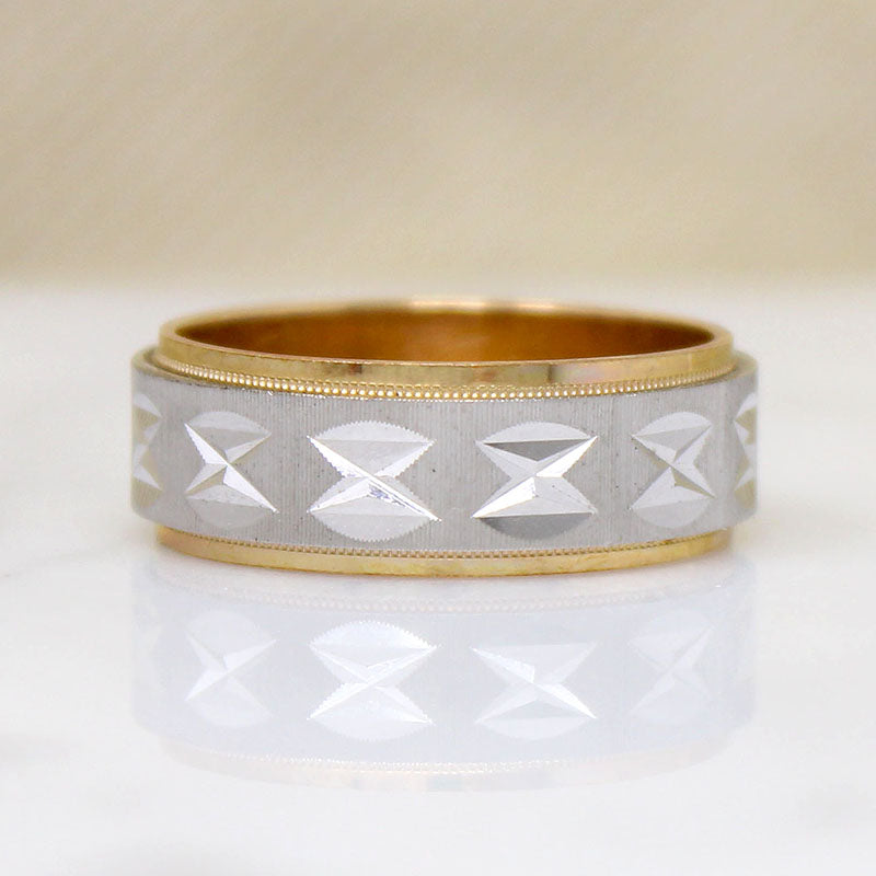 Two-Tone Gold NOS Geometric Bright Cut Band