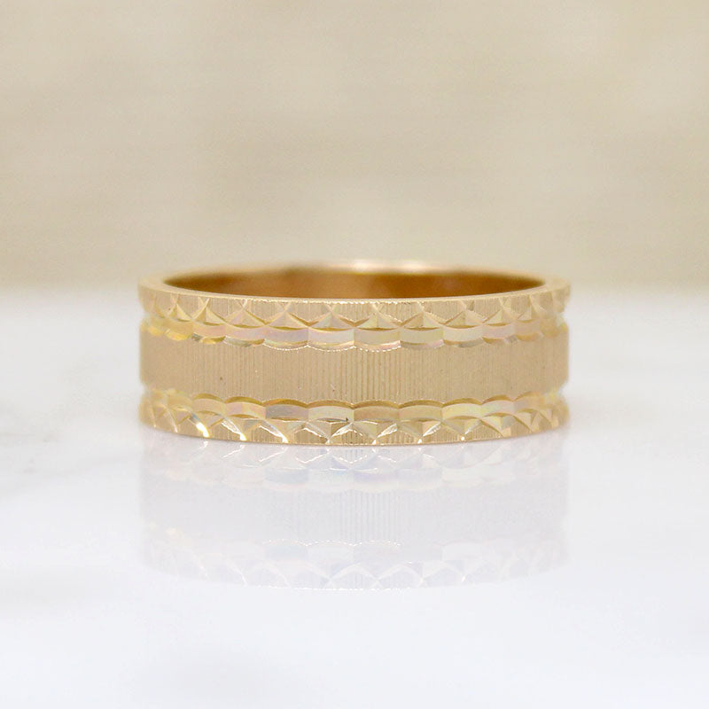 Stylish NOS 14k Gold Geometric Bright Cut Band