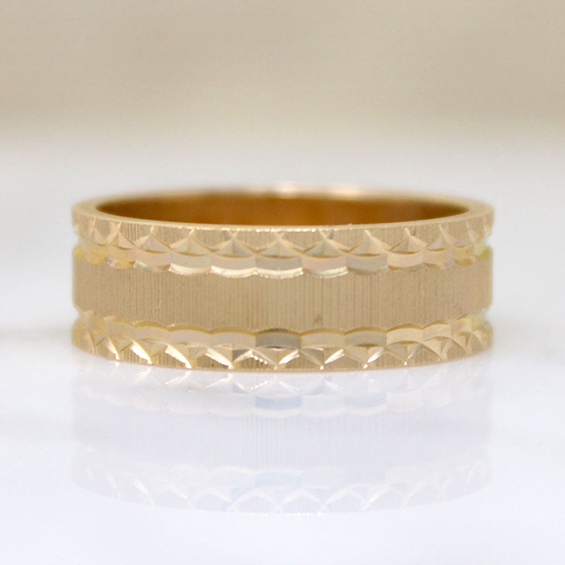 Stylish NOS 14k Gold Geometric Bright Cut Band