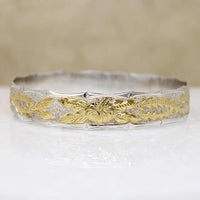 Engraved Gold & Silver Anthurium Blossom Bangle