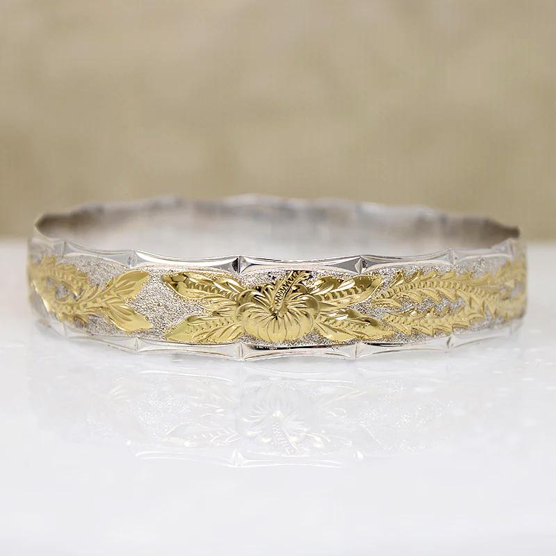 Engraved Gold & Silver Anthurium Blossom Bangle