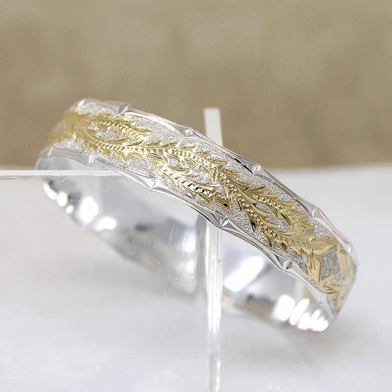 Engraved Gold & Silver Anthurium Blossom Bangle