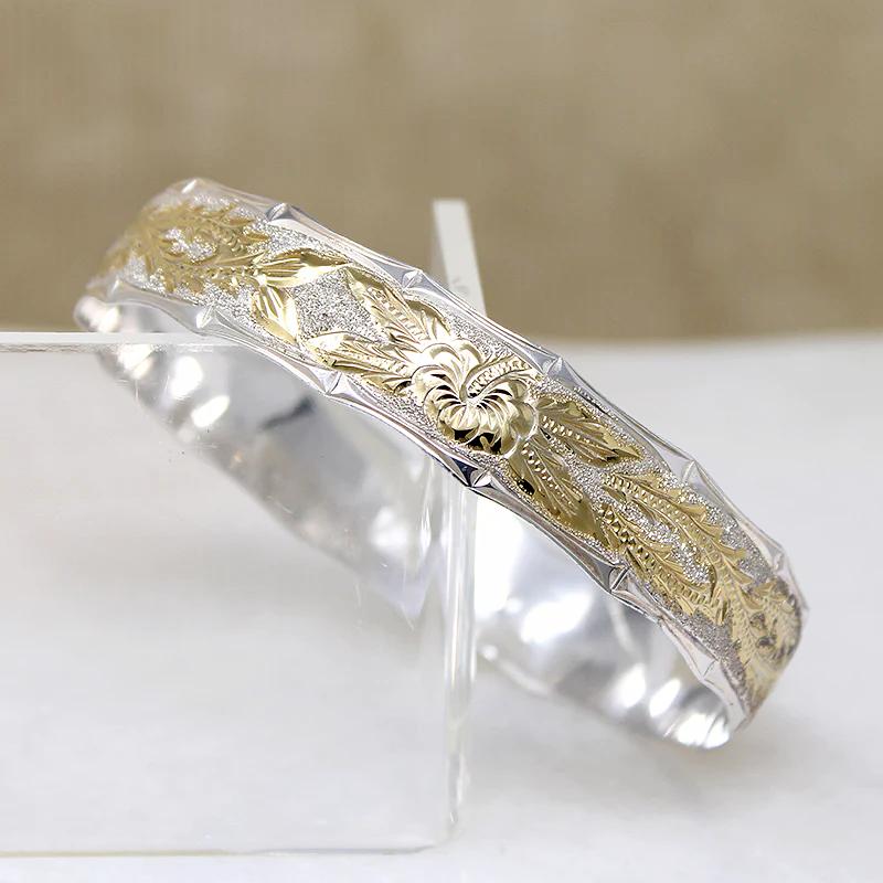 Engraved Gold & Silver Anthurium Blossom Bangle