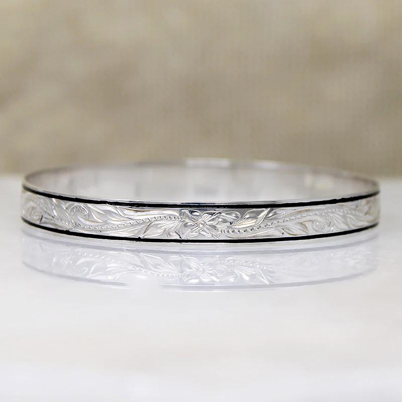 Sterling Hawaiian Pua Kala Flower Bangle with Enamel
