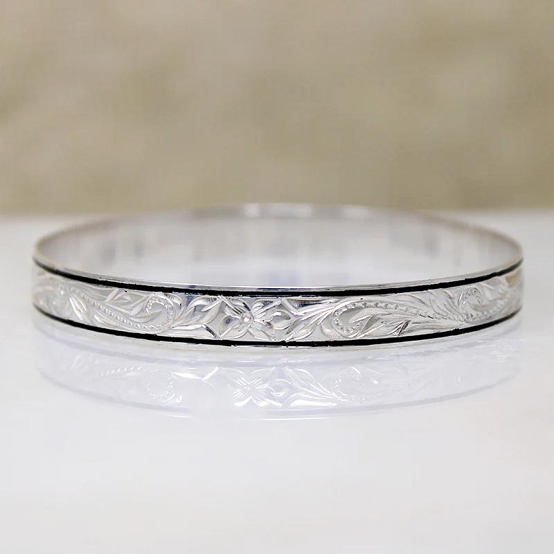 Sterling Hawaiian Pua Kala Flower Bangle with Enamel