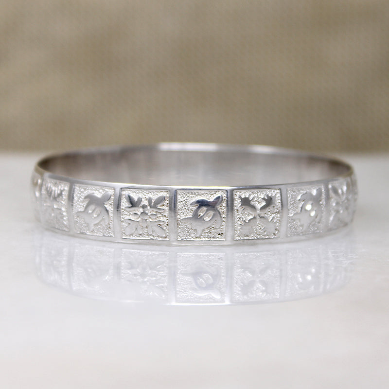 Childs Hawaiian Sterling Bangle with Turtles & Flowers