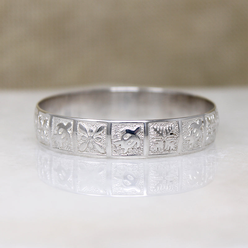 Childs Hawaiian Sterling Bangle with Turtles & Flowers