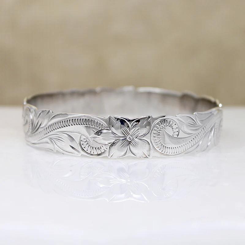 Lush Hawaiian Pua Kala Flower Sterling Bangle