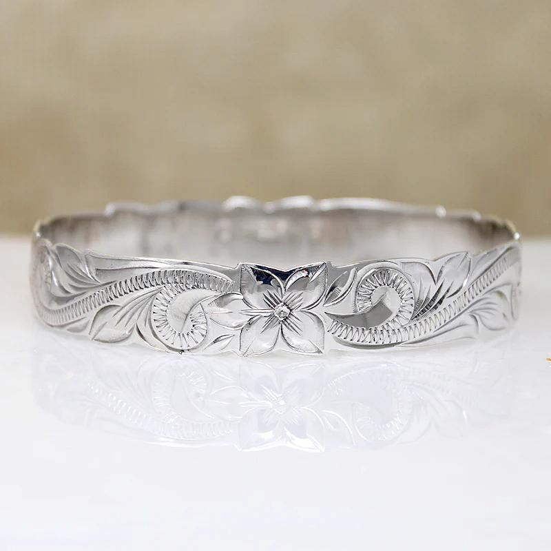 Lush Hawaiian Pua Kala Flower Sterling Bangle