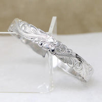 Pua Kala Flowers & Long Leaves Engraved Sterling Bangle