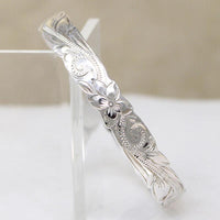 Sterling Bangle Engraved with Hawaiian Pua Kala Flowers 