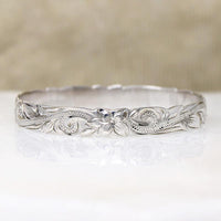Sterling Bangle Engraved with Hawaiian Pua Kala Flowers 