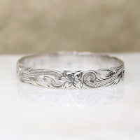 Sterling Bangle Engraved with Hawaiian Pua Kala Flowers 