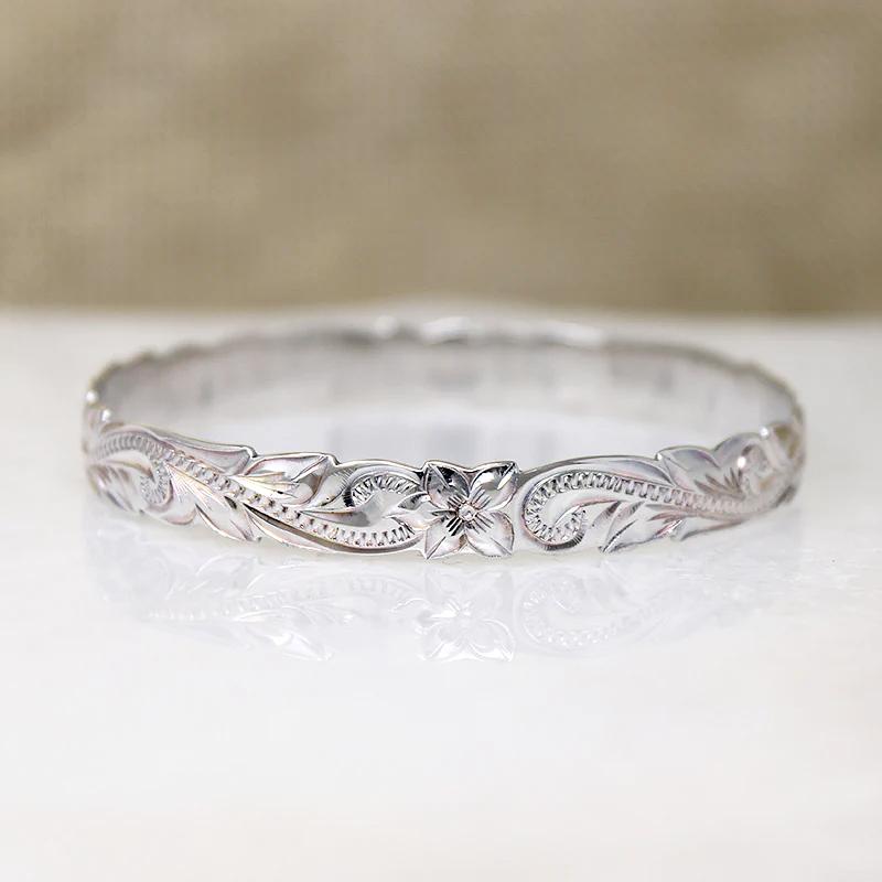 Hawaiian Pua Kala Flower Sterling Bangle