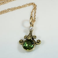 Flower Drop Pendant with Deep Green Tourmaline