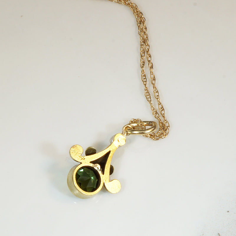 Flower Drop Pendant with Deep Green Tourmaline