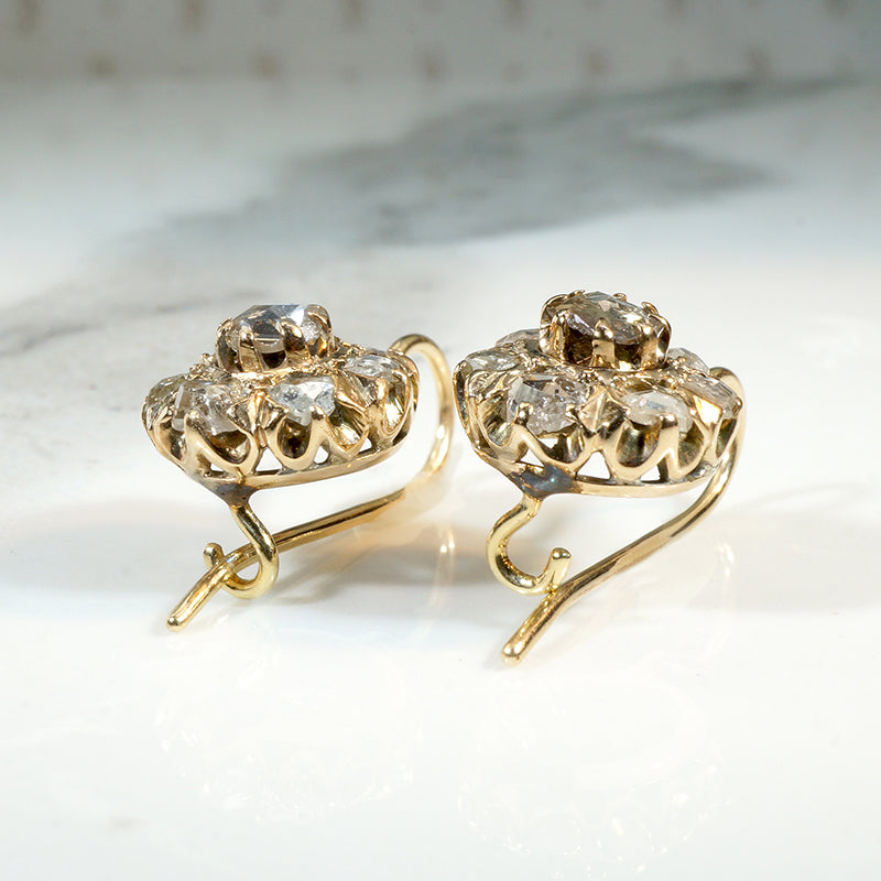 Glorious Rose Cut Diamond Cluster Earbobs