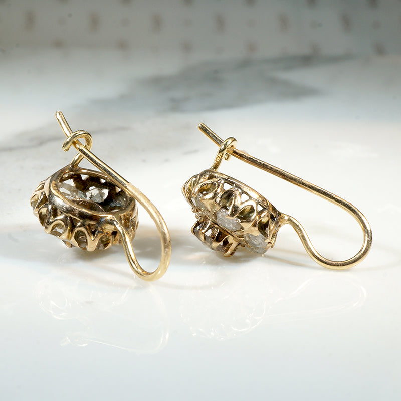 Glorious Rose Cut Diamond Cluster Earbobs