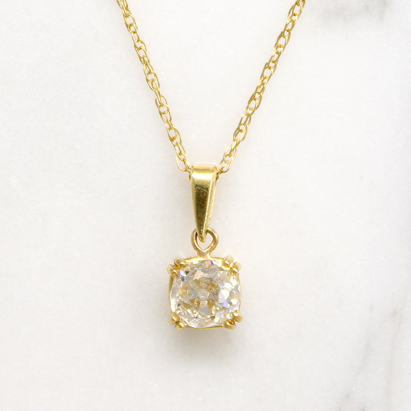 Dazzling Old Mine Cut Diamond in 18k Solitaire Pendant