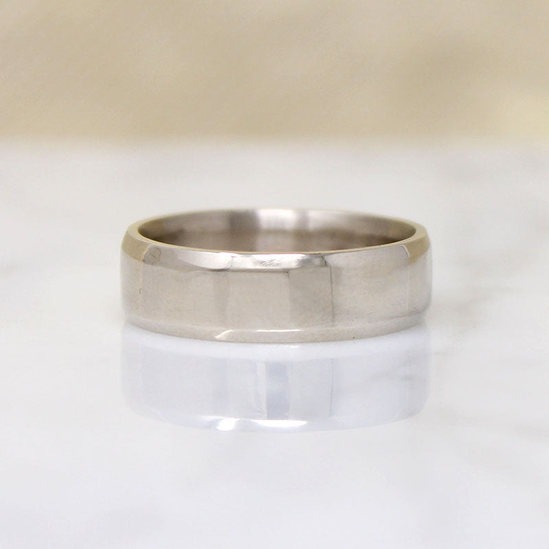 Recycled White Gold Beveled Edge Wedding Band