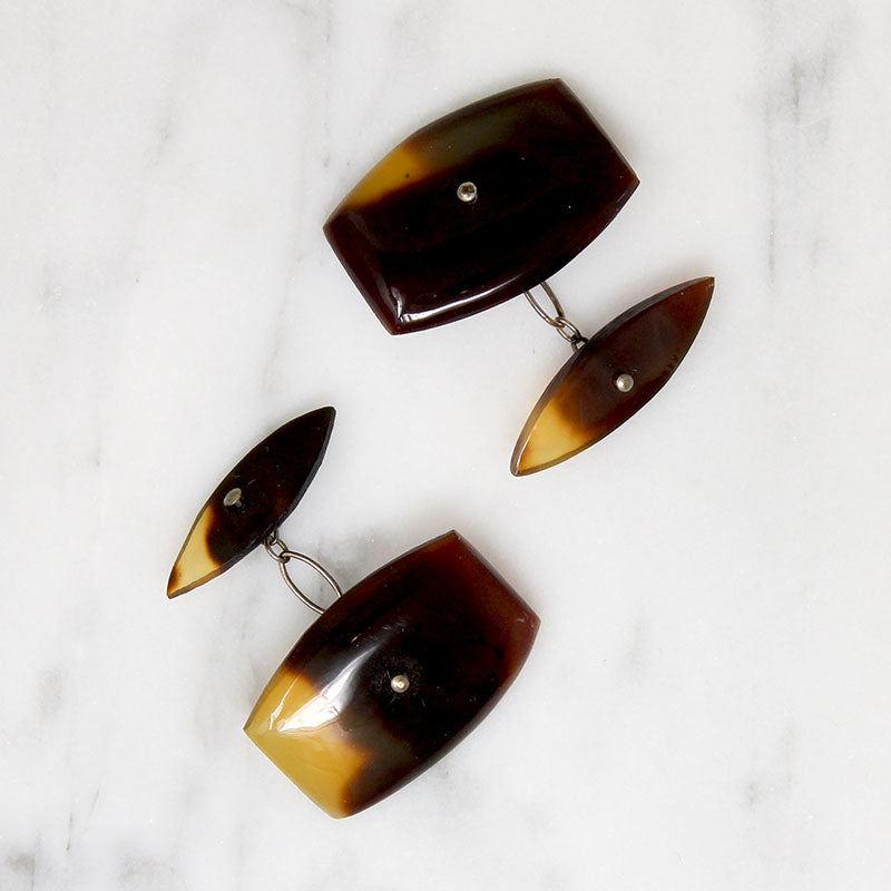 Antique Tortoise Shell Panel-Style Cufflinks