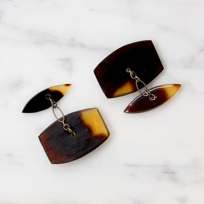 Antique Tortoise Shell Panel-Style Cufflinks