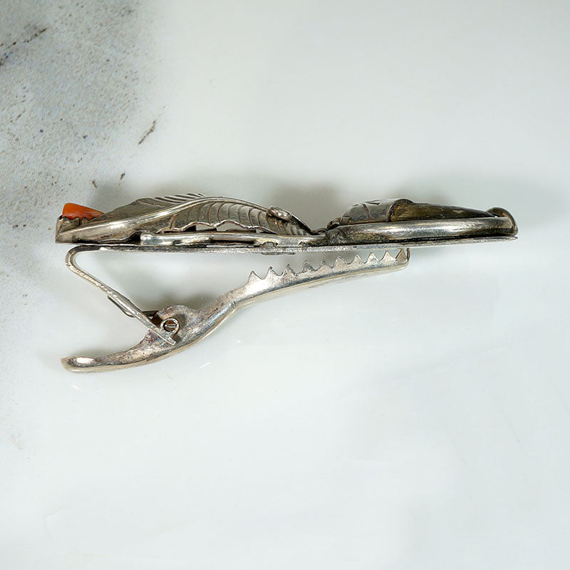 Turquoise, Coral & Bear Claw on Sterling Clip