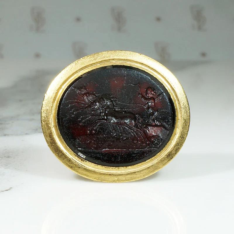 Cupid's Chariot Intaglio Pinchbeck Fob