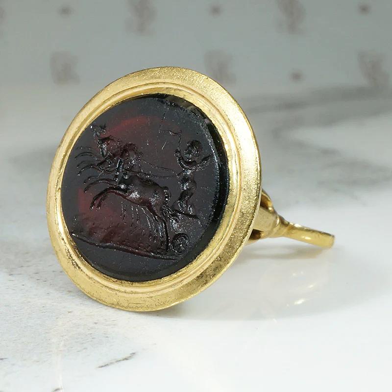 Cupid's Chariot Intaglio Pinchbeck Fob