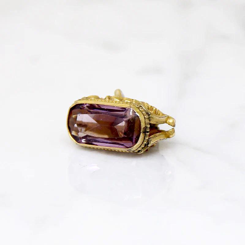 Ornate Gold Filled Fob with Amethyst-Colored Glass