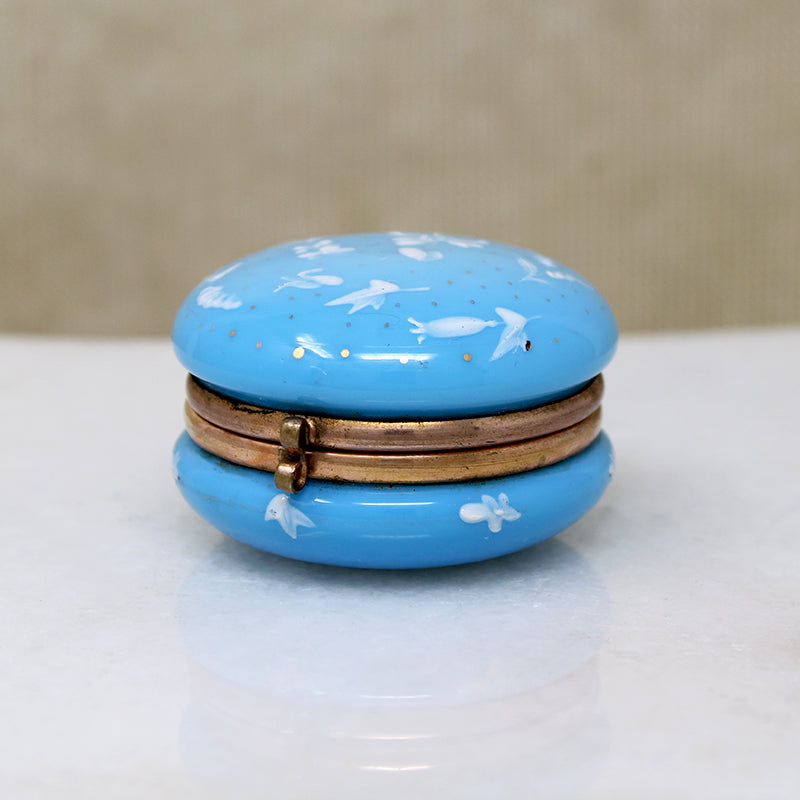 Opaline Glass Patch Box with White Enamel Blossoms