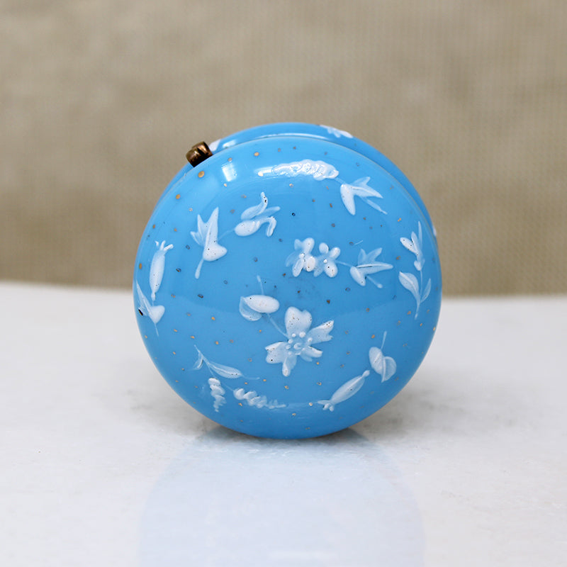 Opaline Glass Patch Box with White Enamel Blossoms