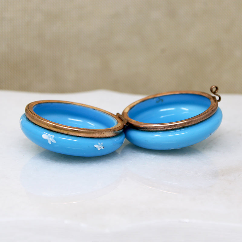 Opaline Glass Patch Box with White Enamel Blossoms