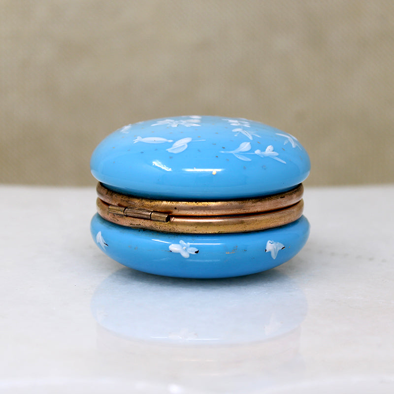 Opaline Glass Patch Box with White Enamel Blossoms