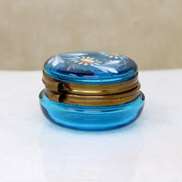 Bright Blue Bohemian Glass Patch Box with Daisies