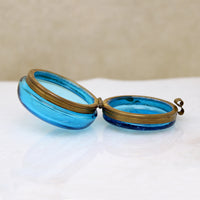 Bright Blue Bohemian Glass Patch Box with Daisies