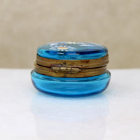 Bright Blue Bohemian Glass Patch Box with Daisies