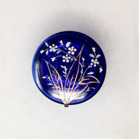 Cobalt Blue Glass Patch Box Enameled with Wildflowers