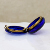 Cobalt Blue Glass Patch Box Enameled with Wildflowers