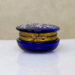 Cobalt Blue Glass Patch Box Enameled with Wildflowers