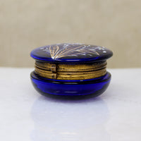 Cobalt Blue Glass Patch Box Enameled with Wildflowers