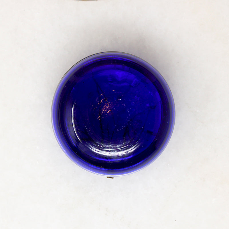Cobalt Blue Glass Patch Box Enameled with Wildflowers