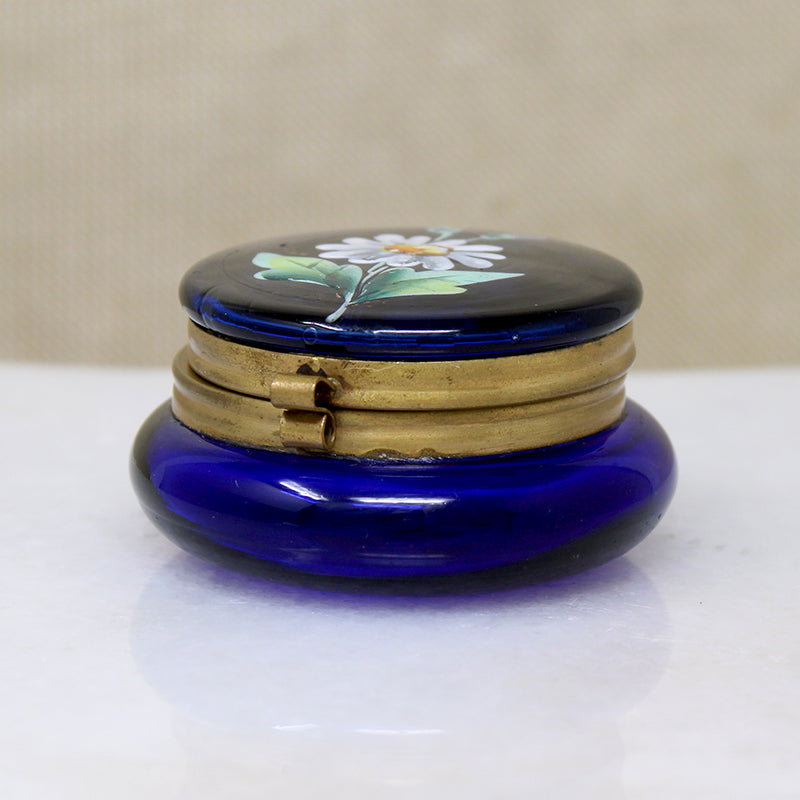 Daisy Nosegay Cobalt Blue Glass Patch Box