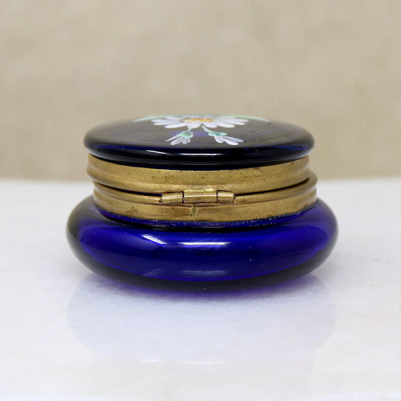 Daisy Nosegay Cobalt Blue Glass Patch Box