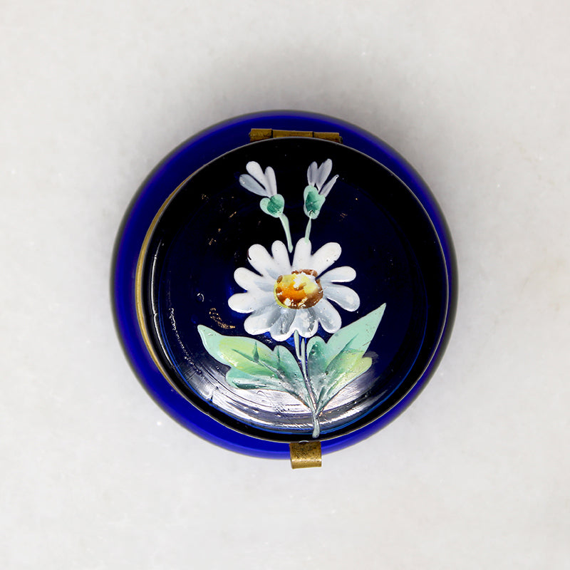 Daisy Nosegay Cobalt Blue Glass Patch Box