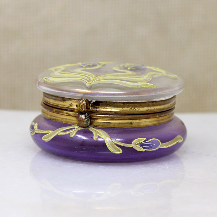 Art Nouveau Bohemian Glass Patch Box with Crocus