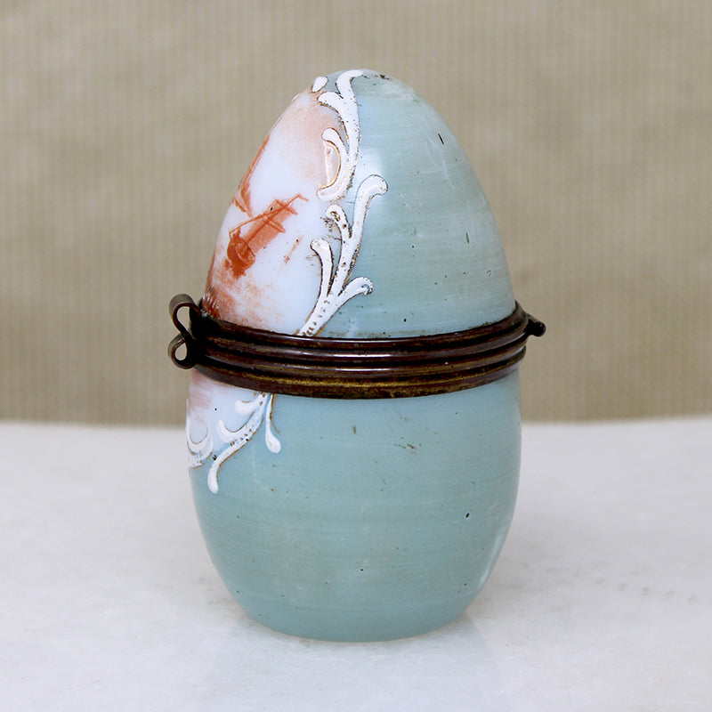 Egg-Shaped Jewelry Box with Painted Ship & Windmill