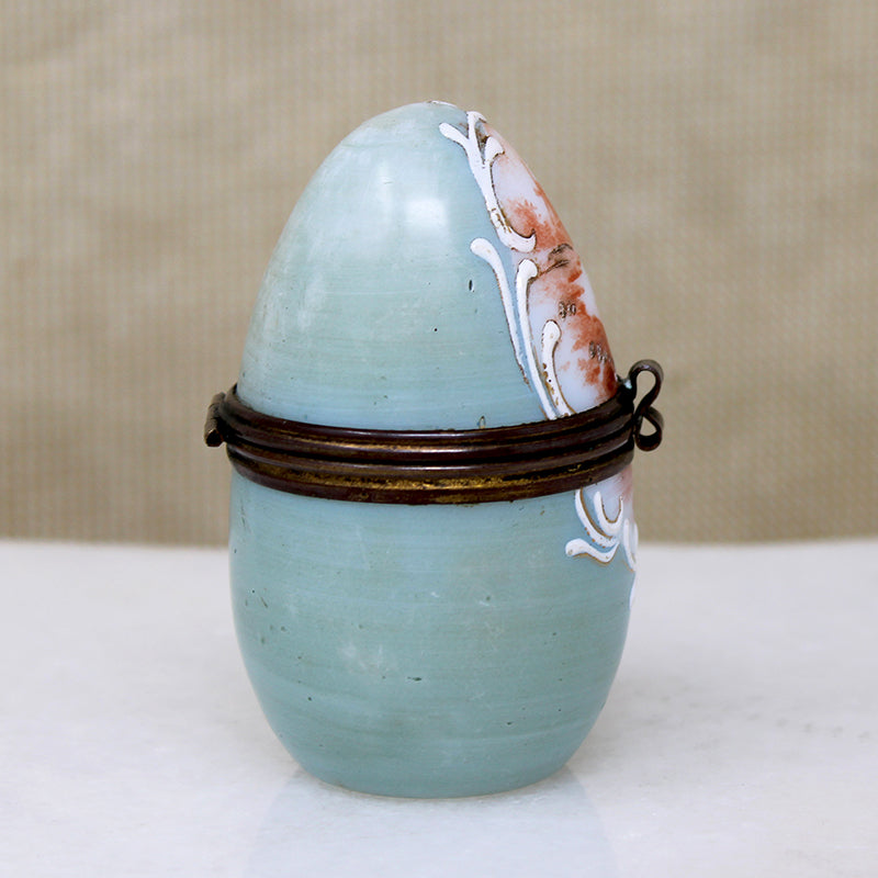 Egg-Shaped Jewelry Box with Painted Ship & Windmill