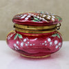 Elaborate Enameled Cranberry Glass Patch Box