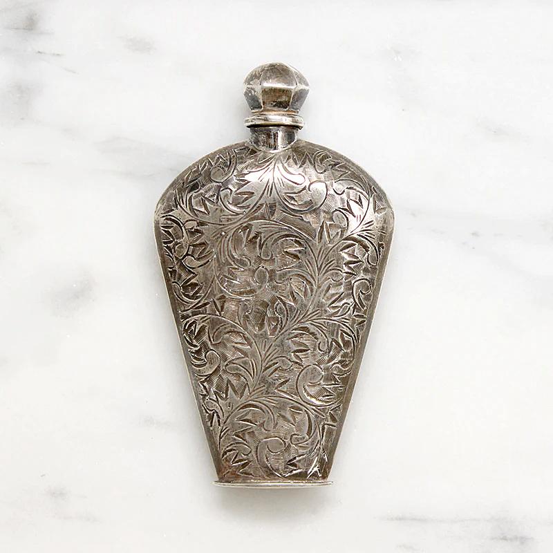 Exquisite Edwardian Engraved Silver Perfume Flacon
